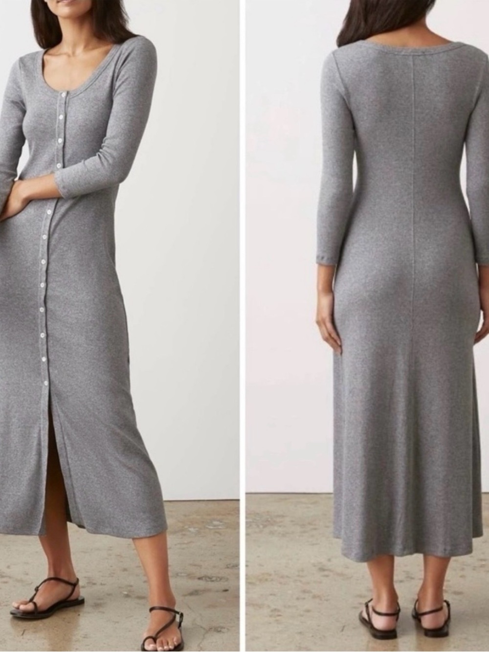 AYR The It Girl Button Front Ribbed Midi Dress Heather Grey Size S - Picture 2 of 12